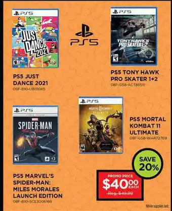 Ps5 Just Dance 2021, Ps5 Tony Hawk Pro Skater 1+2, Ps5 Mortal Kombat 11 Ultimate, Ps5 Marvel's Spider-man: Miles Morales Laun