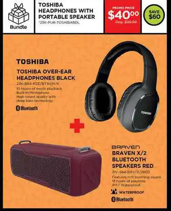 Curacao Toshiba Over-ear Headphones Black, Braven X-2 Bluetooth Speakers Red offer