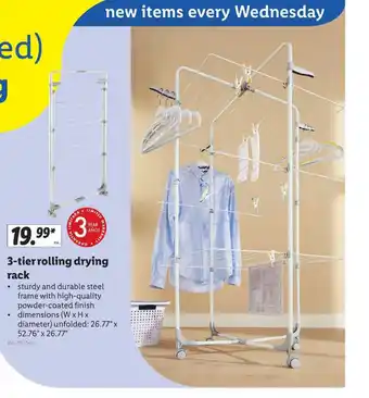 Lidl 3-Tier Rolling Drying Rack offer