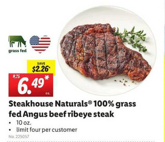 Lidl Steakhouse Naturals 100% Grass Fed Angus Beef Ribeye Steak offer