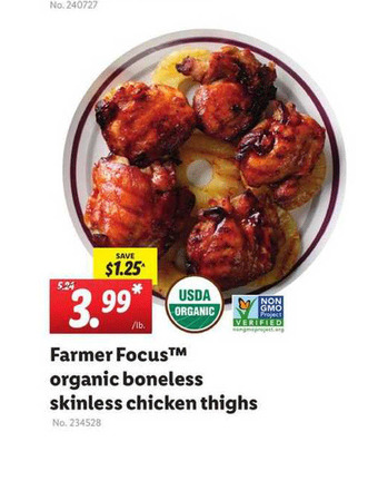 Lidl Farmer Focus Organic Boneless Skinless Chicken Thighs offer