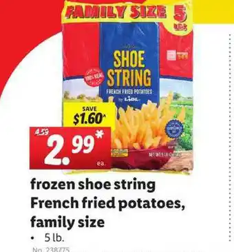Lidl Frozen Shoe String French Fried Potatoes, Family Size 5 Lb. offer