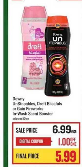 Lowes Foods Downy Unstopables, Dreft Blissfuls Or Gain Fireworks In-wash Scent Booster offer