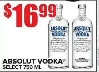 Price Cutter Absolut Vodka Select 750 Ml offer