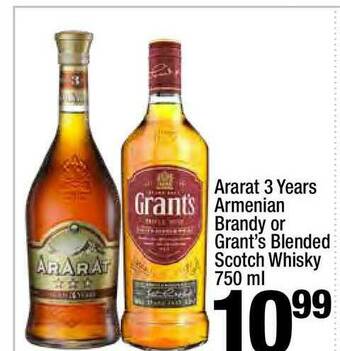 Super King Markets Ararat 3 Years Armenian Brandy Or Grant's Blended Scotch Whisky 750 Ml offer