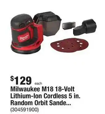 The Home Depot Milwaukee M18 18-volt Lithium-lon Cordless 5 In. Random Orbit Sande... offer