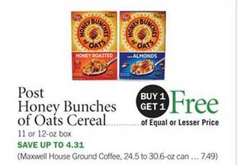 Publix Post Honey Bunches Of Oats Cereal offer