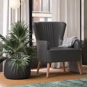 Walmart Queer Eye Wynn Accent Chair, Living Room Armchair, Dark Gray Faux Leather offer