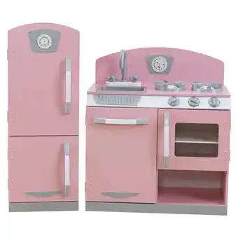 Walmart KidKraft Pink Retro Wooden Play Kitchen and Refrigerator 2-Piece Set offer