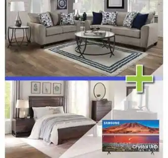 Aaron's 6 - piece wallace bedroom set w/ eden sofa & loveseat, 50" tv, tables, lamps & rug offer