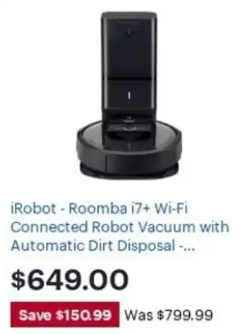 Best Buy Irobot - Roomba i7 + Wi-Fi Connected Robot Vacuum With Automatic Dirt Disposal offer