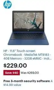 Best Buy Hp 11.6 Touch Screen Chromebook MediaTek MT8183 4GB Memory 32GB EMMC offer