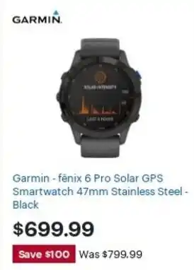 Best Buy Garmin Fenix 6 Pro Solar GPS Smartwatch 47mm Stainless Steel offer