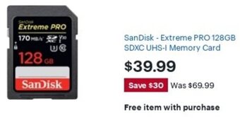 Best Buy SanDisk Extreme Pro 128GB SDXC UHS-I Memory Card offer