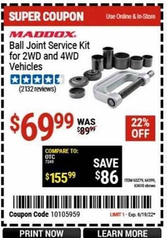 Harbor Freight Tools Maddox Ball Joint Service Kit For 2wd And 4wd Vehicles offer