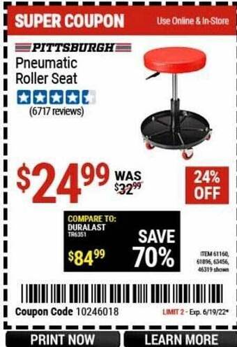 Harbor Freight Tools Pittsburgh Pneumatic Roller Seat offer