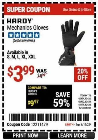 Harbor Freight Tools Hardy Mechanics Gloves offer