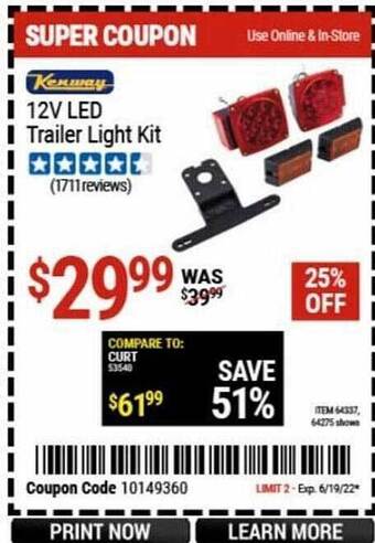 Harbor Freight Tools Kenway 12v Led Trailer Light Kit offer