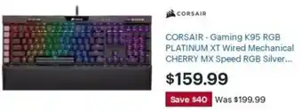 Best Buy Corsair Gaming K95 RGB Platinum XT Wired Mechanical Cherry MX Speed RGB Silver offer