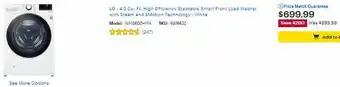 Best Buy LG 4.5 Cu. Ft. High Efficiency Stackable Smart Front Load Washer WM3600HWA offer