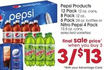 Giant Eagle Pepsi Products 12 pack/8 pack/ 6 Pack or Nitro Pepsi 4 Pack offer