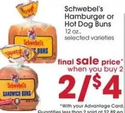 Giant Eagle Schwebel's Hamburger or Hot Dog Buns 12 oz. offer