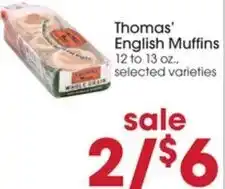 Giant Eagle Thomas' English Muffins 12 to 13 oz. offer