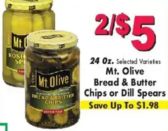 Miners County Market 24 oz. Mt. Olive Bread & Butter Chips or Dill Spears offer
