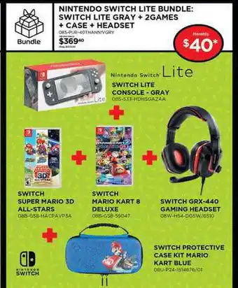 Curacao Switch Lite Console - Gray + Switch Super Mario 3D All-Stars + Switch Mario Kart 8 Deluxe + Switch GRX-440 Gaming Headset + S offer