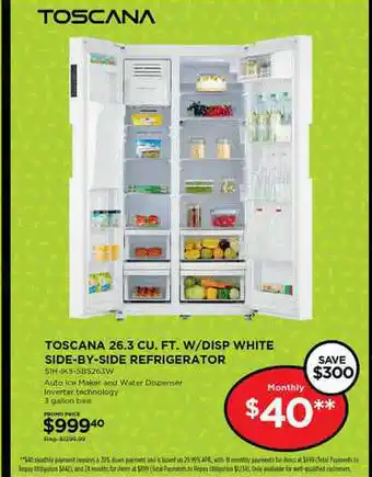 Curacao Toscana 26.3 Cu. Ft. W-disp White Side-by-side Refrigerator offer