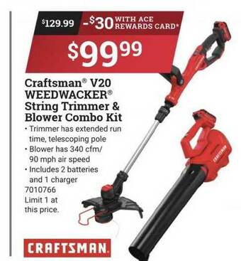 Ace Hardware Craftsman® V20 Weedwacker® String Trimmer & Blower Combo Kit offer