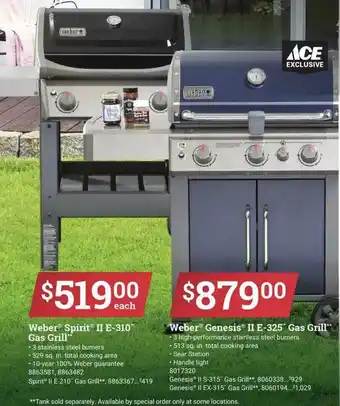 Ace Hardware Weber Spirit II E-310 Gas Grill , Weber Genesis II E-325 Gas Grill offer