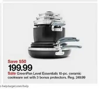 Target Greenpan Level Essentials 10-pc Ceramic Cookware Set With 3 Bonus Protectors offer