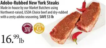 Market of Choice Adobo-rubbed New York Steaks offer