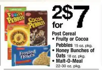 ACME Post Cereal, Fruity Or Cocoa Pebbles, Honey Bunches Of Oats, Malt-o-meal offer