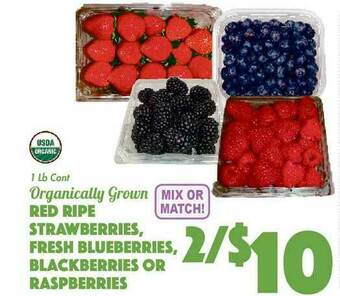 The Food Emporium Organically Grown Red Ripe Strawberries , Fresh Blueberries , Blackberries Or Raspberries offer