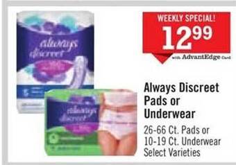 Price Chopper Always Discreet Pads Or Underwear offer