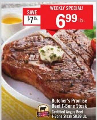 Price Chopper Butcher's Promise Beef T-bone Steak offer