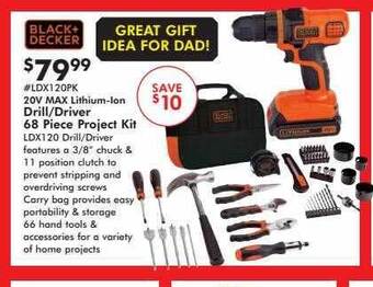 Valu Home Centers Black+decker 20v Max Lithium-ion Drill-driver 68 Piece Project Kit offer