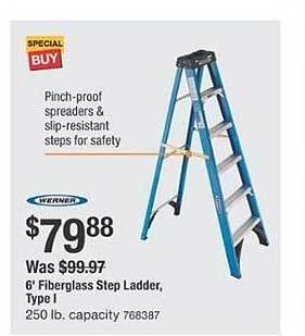 The Home Depot 6' Fiberglass Step Ladder Type I offer