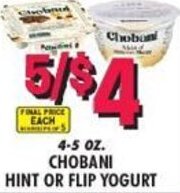 Miners County Market 4-5 oz. Chobani Hint or Flip Yogurt offer