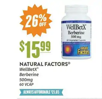 Natural Grocers Natural Factors Wellbetx Berberine 500mg offer
