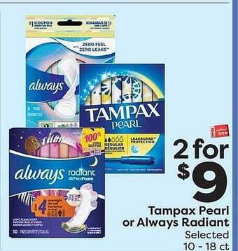 Weis Markets Tampax Pearl Or Always Radiant offer