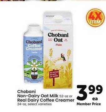 Safeway Chobani Non-Dairy Oat Milk Or Real Dairy Coffee Creamer offer