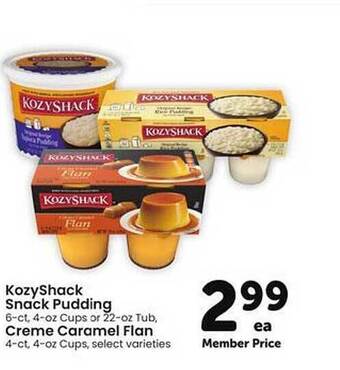 Safeway KozyShack Snack Pudding, Creme Caramel Flan offer
