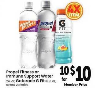 Safeway Propel Fitness Or Immune Support Water, Gatorade G Fit offer
