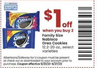 Albertsons Family Size Oreo Cookies offer