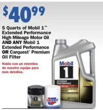 Carquest 5 Quarts Of Mobil 1 Extended Performance High Mileage Motor Oil And Any Mobil 1 Extended Performance Or Carquest Premium Oil offer