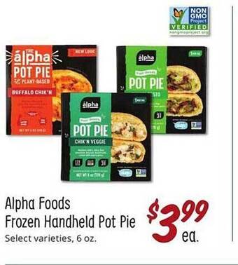 Sprouts Farmers Market Alpha Foods Frozen Handheld Pot Pie offer