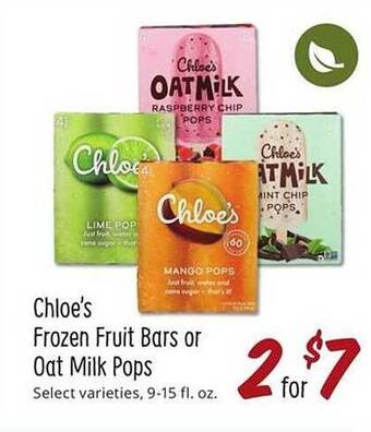 Sprouts Farmers Market Chloe's Frozen Fruit Bars Or Oat Milk Pops offer